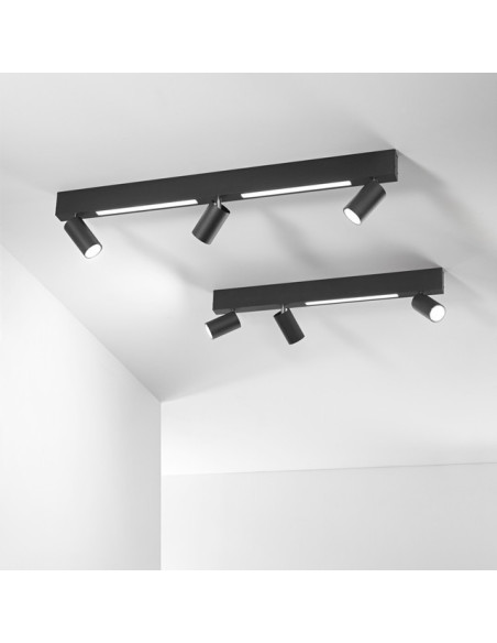 PLAFONIERA ORIENTED NERO LED 3XGU10 + 2X8W LED