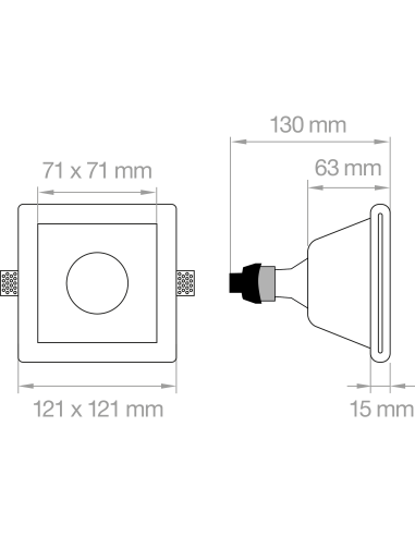 FARETTO IN GESSO H 63 MM CON VETRO