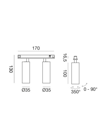 SPOT DOPPIO 2X8W PER BINARIO DECORATIVO CHAMPAGNE