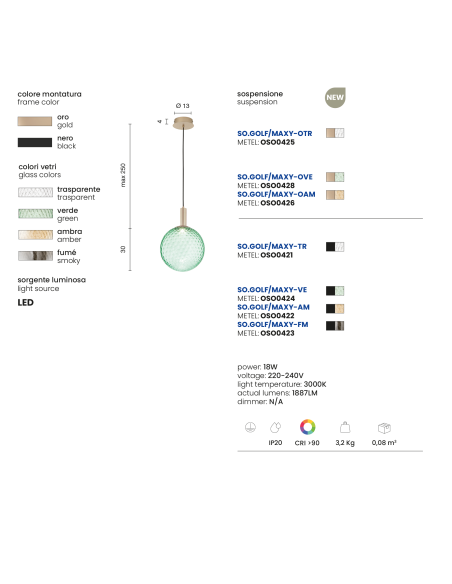 SOSPENSIONE GOLF MAXI ORO/TRASPARENTE