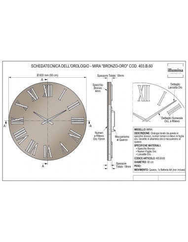 OROLOGIO MIRA BRONZO SPECCHIATO 60CM
