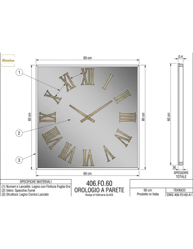 OROLOGIO MINERVA SPECCHIO FUME 60X60CM