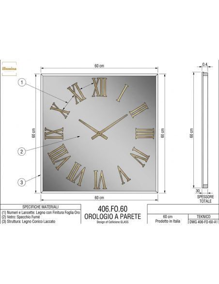 OROLOGIO MINERVA SPECCHIO FUME 60X60CM